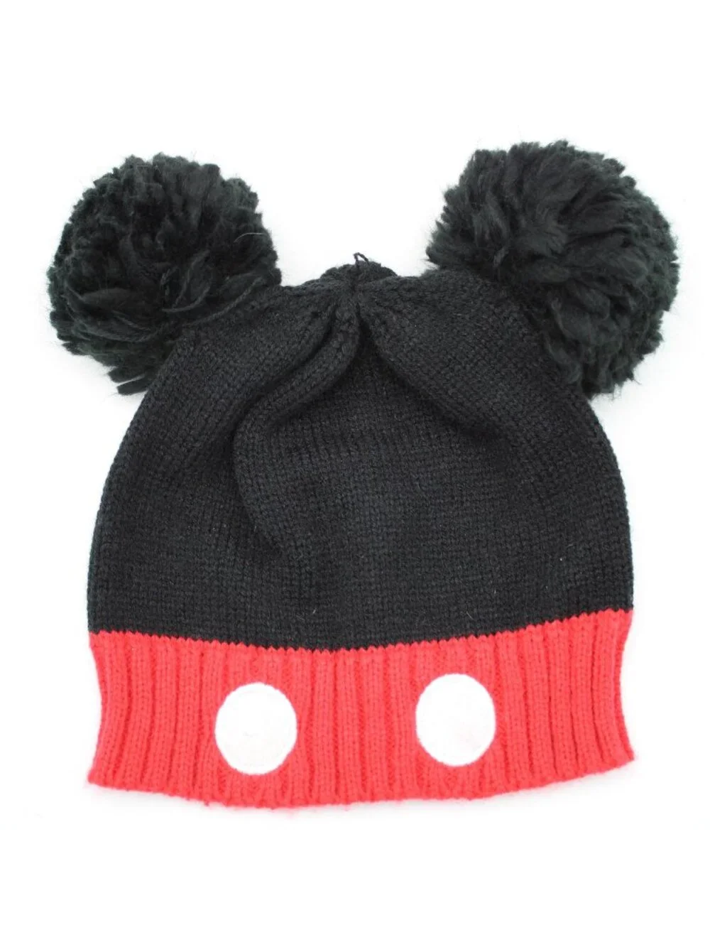 Disney Mickey Mouse Pom Pom Ears Beanie Hat Skull Cap One Size Youth